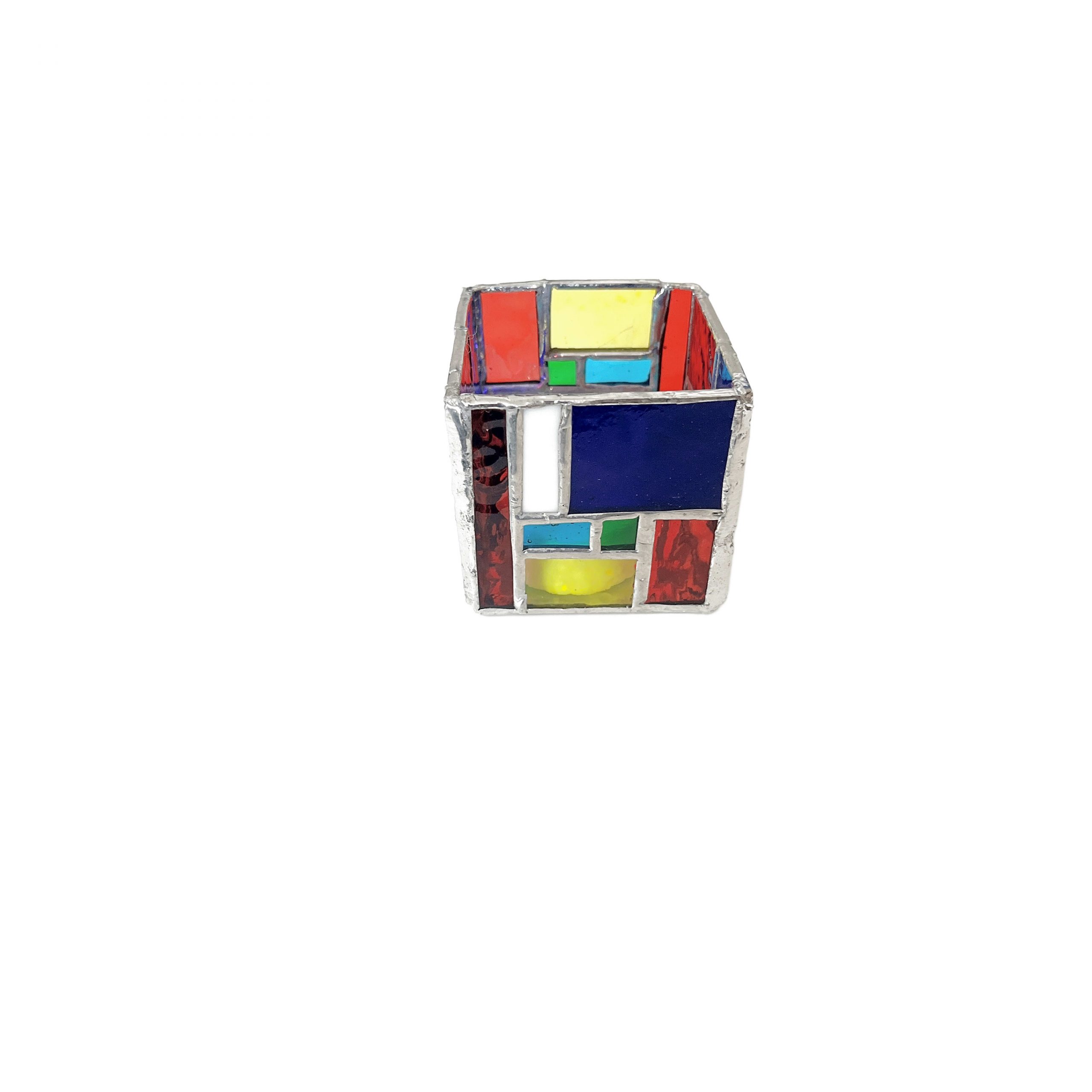 Multicolour Mondrian Stained Glass Tealight Holder