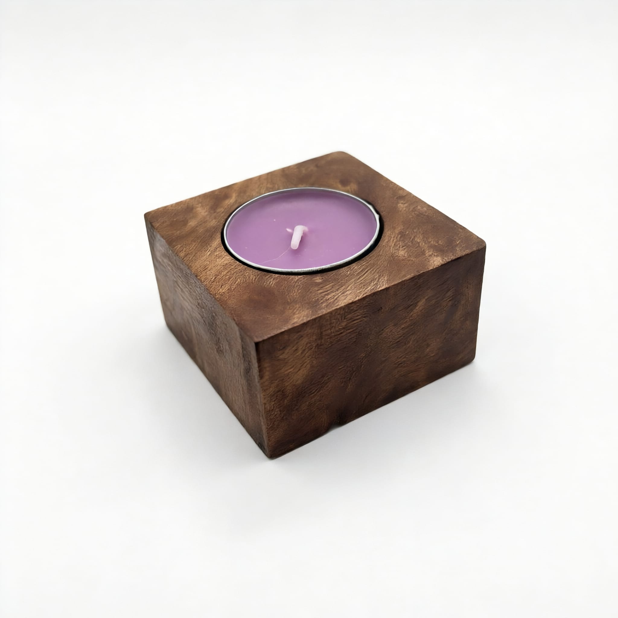 Small Square Dark Wood Tealight Holder